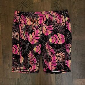 torrid performance Bike Shorts with Pink & Orange Tropical Leaves